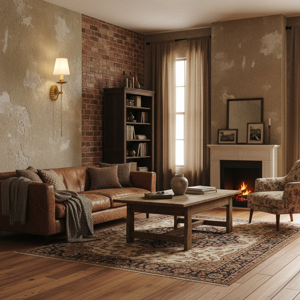 Luxe dubbele wandlamp met stoffen kap en antiek goud bladgoud afwerking voor hal en woonkamer