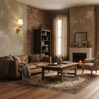 Luxe dubbele wandlamp met stoffen kap en antiek goud bladgoud afwerking voor hal en woonkamer