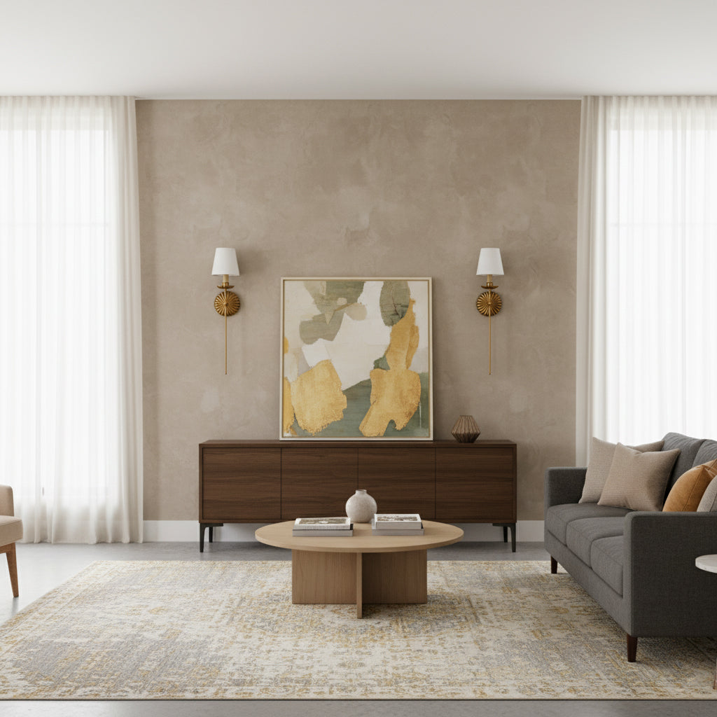 Luxe dubbele wandlamp met stoffen kap en antiek goud bladgoud afwerking voor hal en woonkamer
