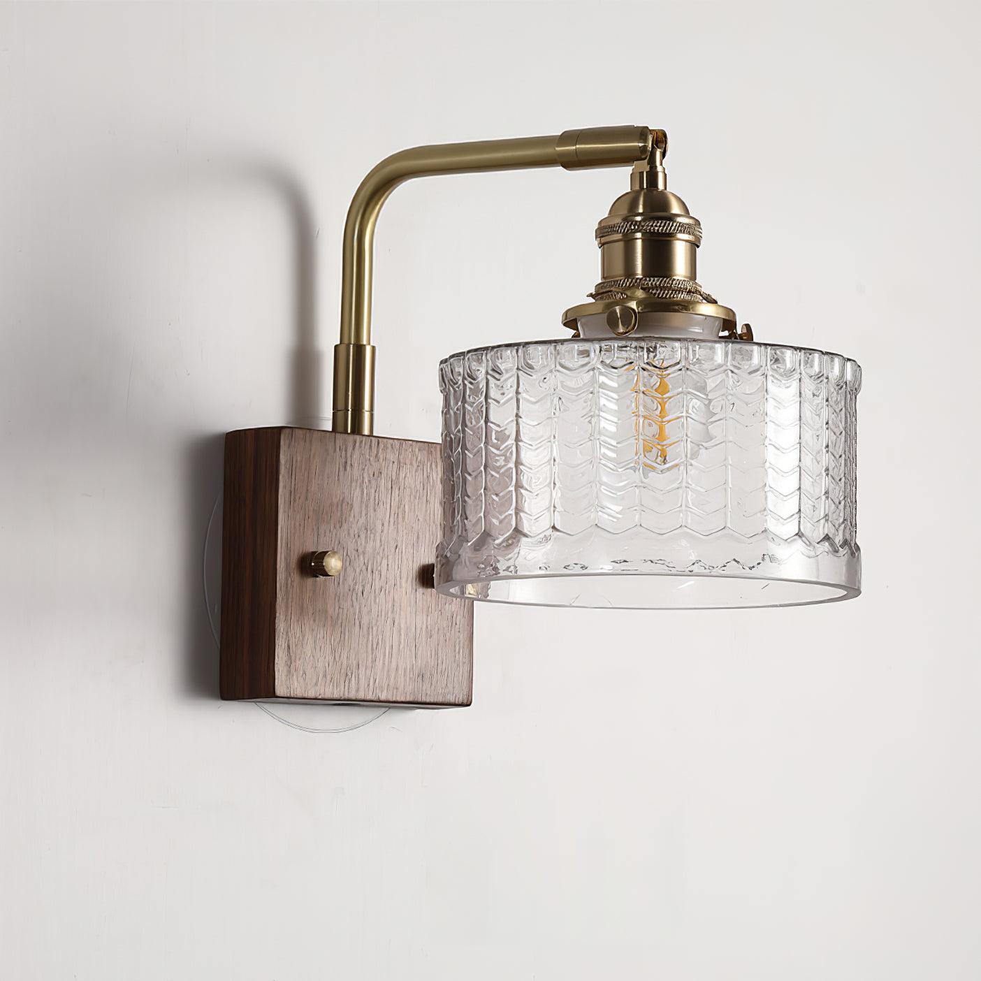 Wandlamp Glas Hout Koper E27 Woonkamer Slaapkamer Retro Warm Licht 24cm