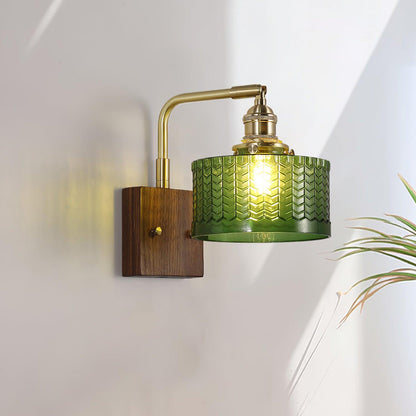 Wandlamp Glas Hout Koper E27 Woonkamer Slaapkamer Retro Warm Licht 24cm