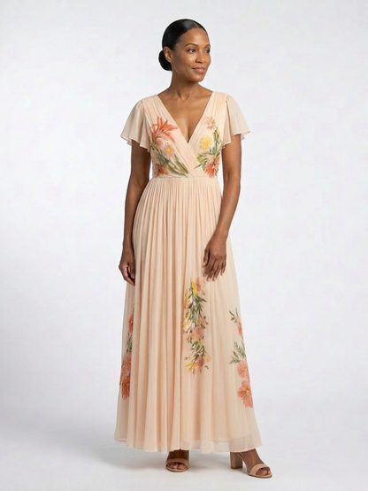 Celia Dames Maxi Jurk | V-hals, Geplooide Rok, Ademend Materiaal 1