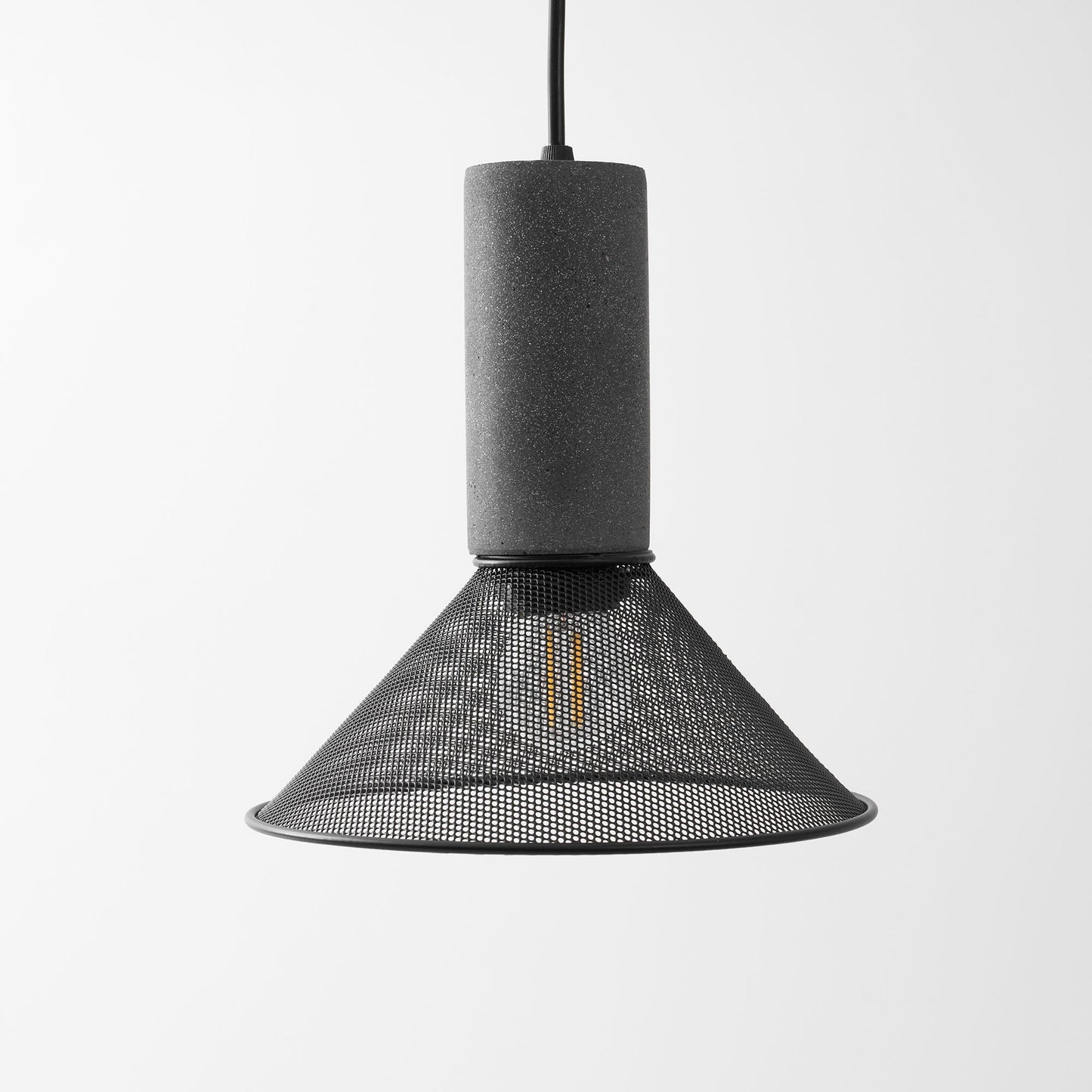 Industriële Hanglamp met Cement & Zwart Mesh — 6 Vormen