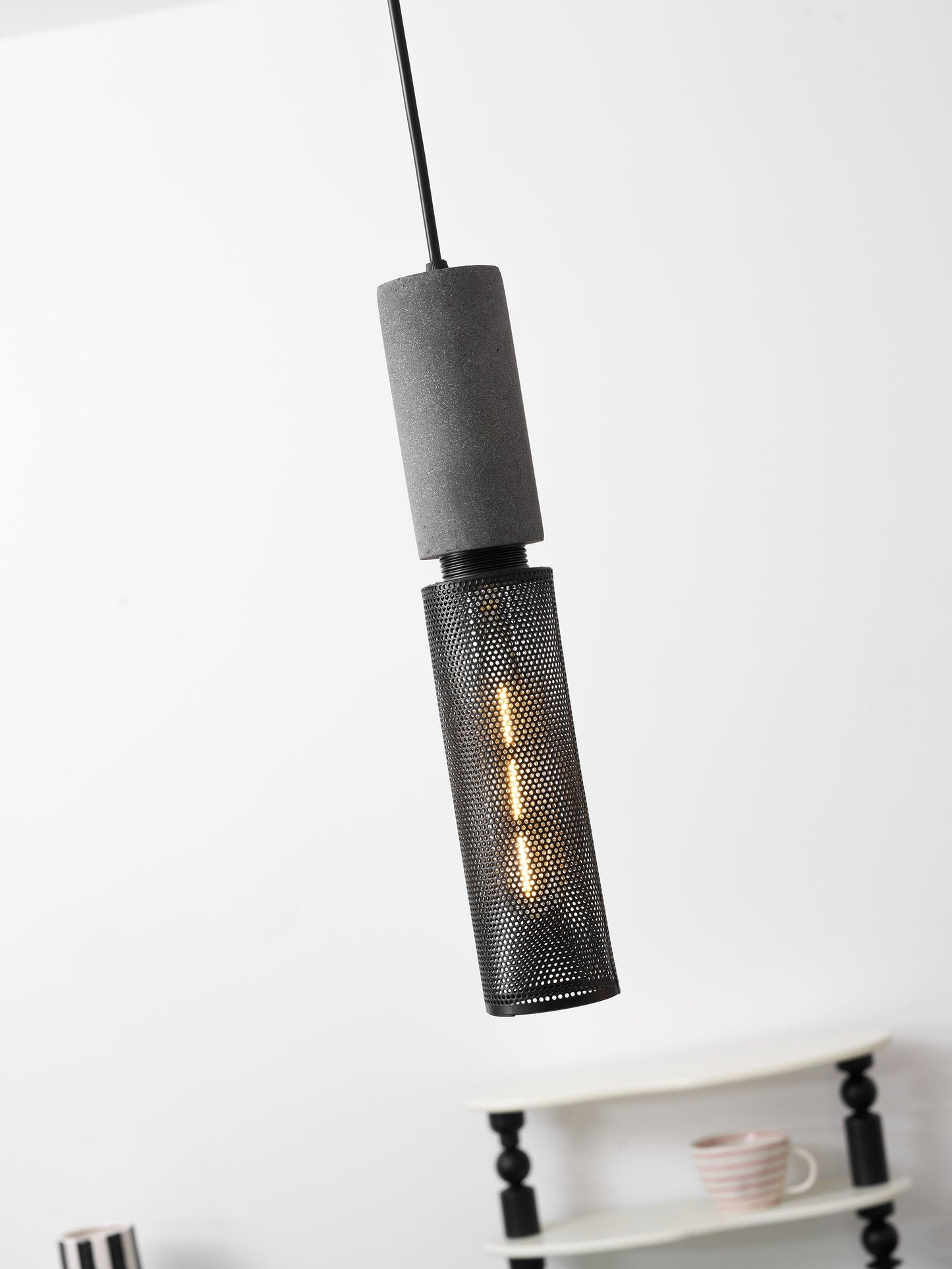Beton Hanglamp Industrieel Cilinder Metaal Zwart Grijs E27