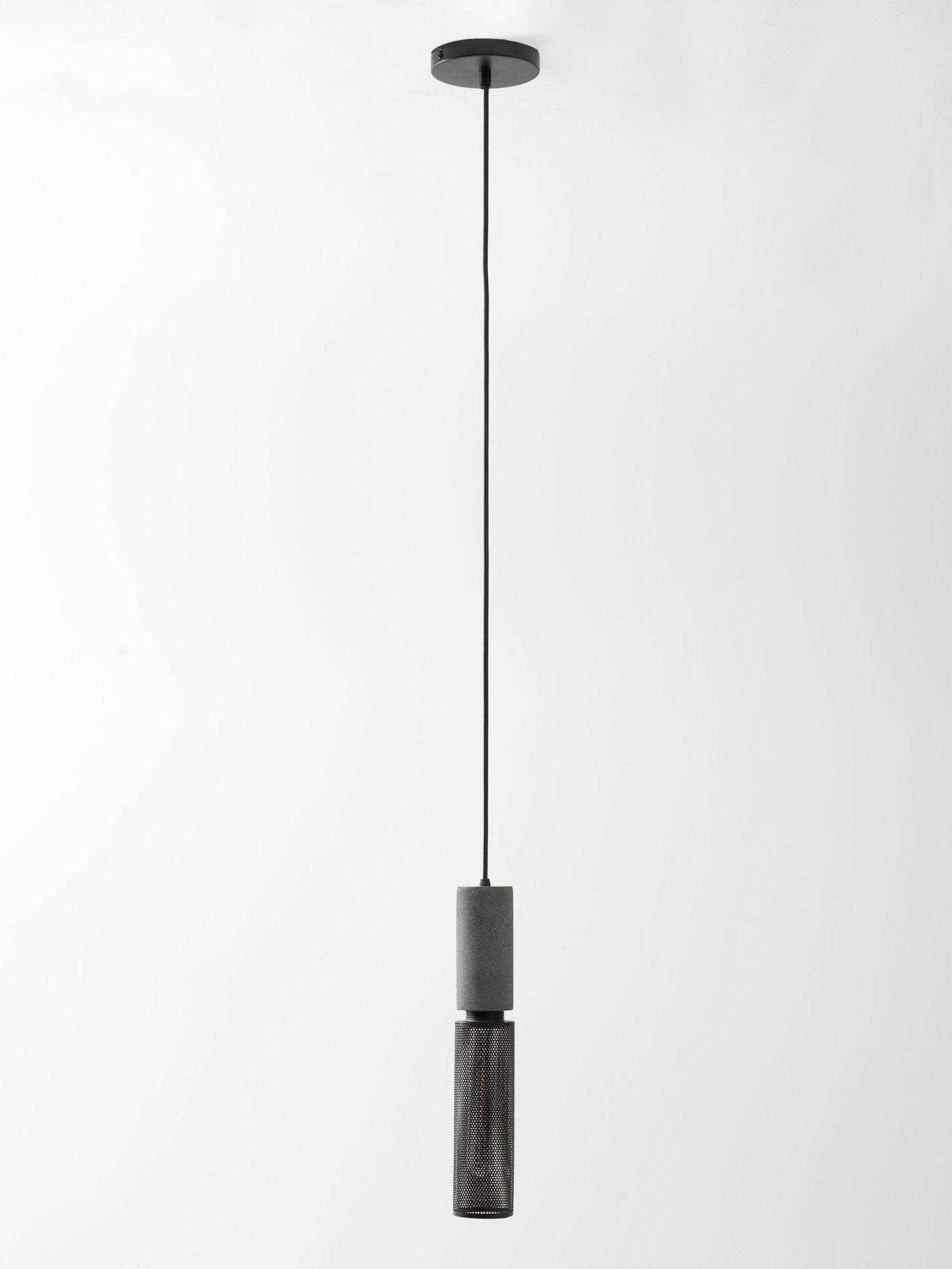 Industriële Hanglamp met Cement & Zwart Mesh — 6 Vormen