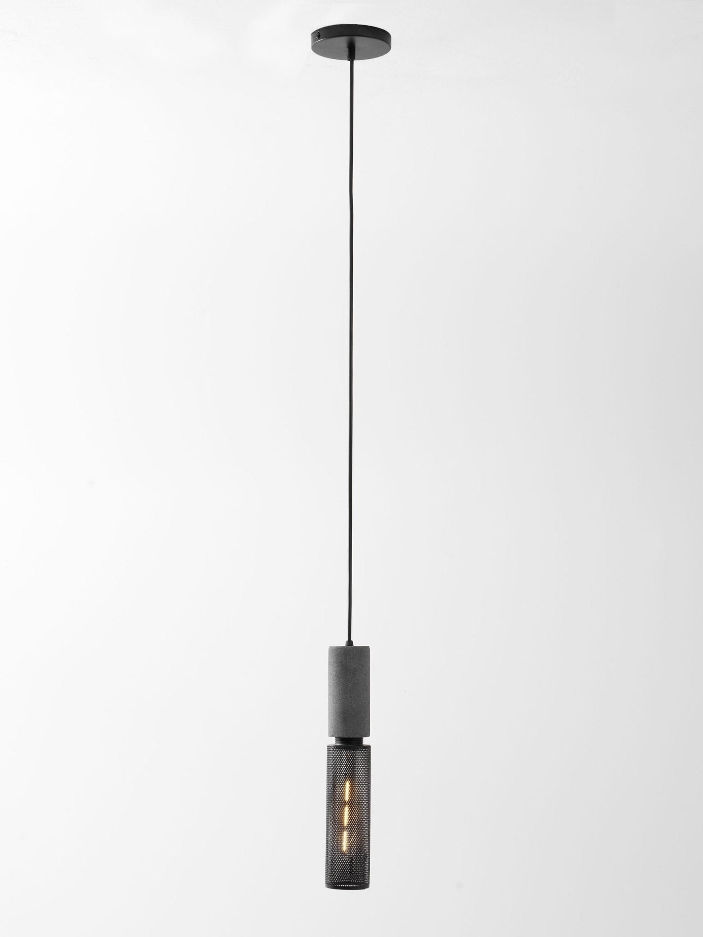 Industriële Hanglamp met Cement & Zwart Mesh — 6 Vormen