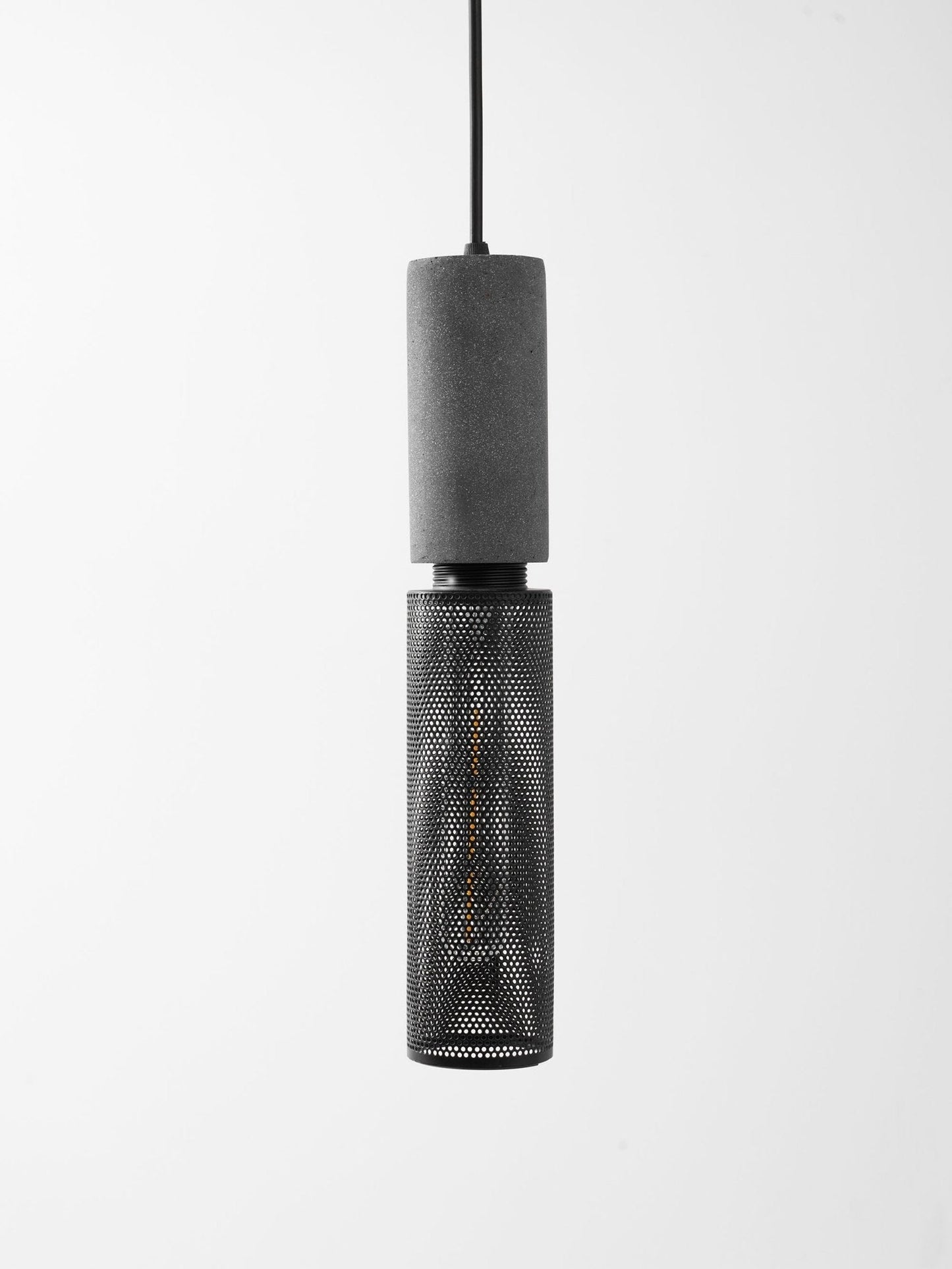Industriële Hanglamp met Cement & Zwart Mesh — 6 Vormen