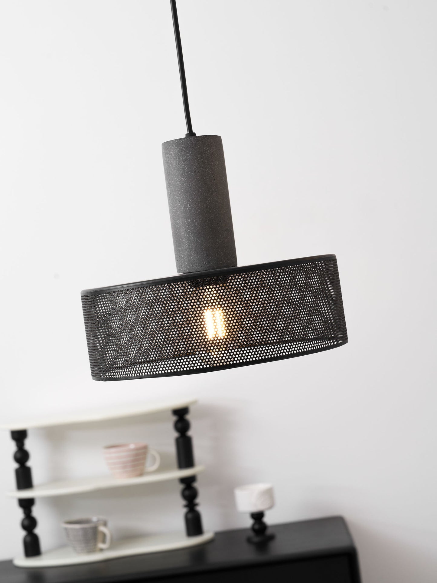 Beton Hanglamp Industrieel Cilinder Metaal Zwart Grijs E27