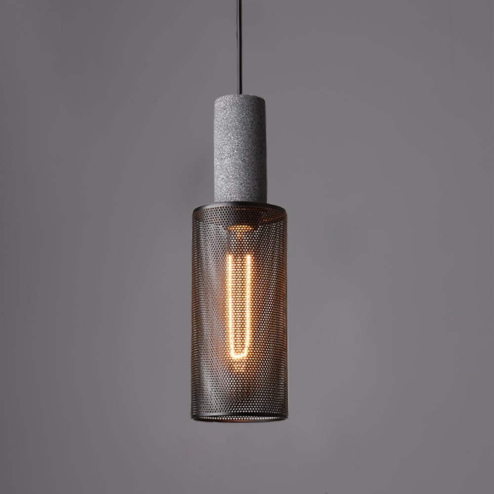 Industriële Hanglamp met Cement & Zwart Mesh — 6 Vormen