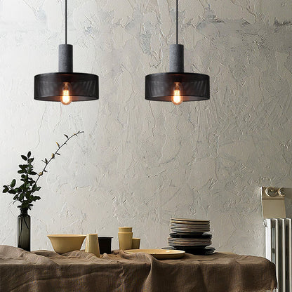 Industriële Hanglamp met Cement & Zwart Mesh — 6 Vormen