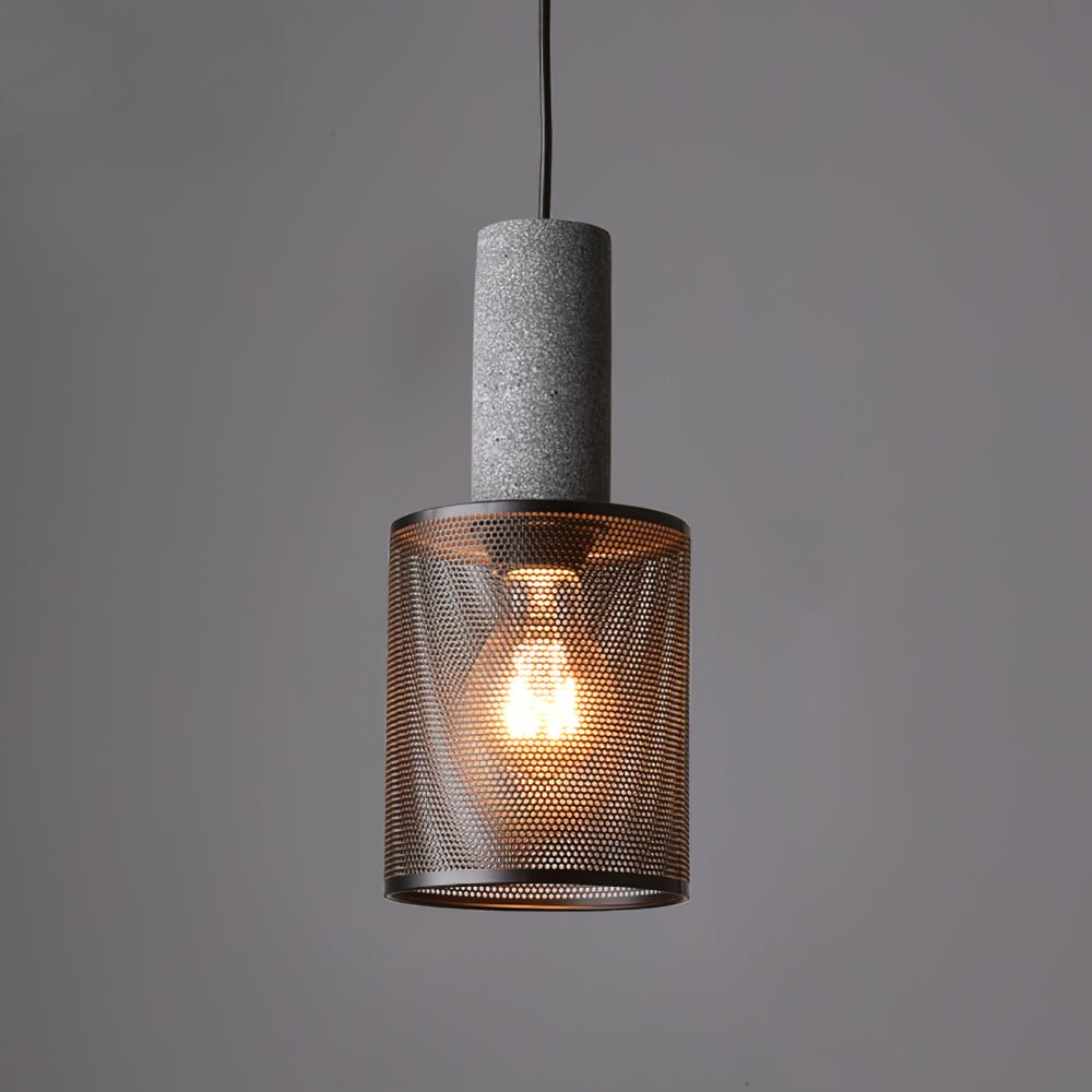 Industriële Hanglamp met Cement & Zwart Mesh — 6 Vormen