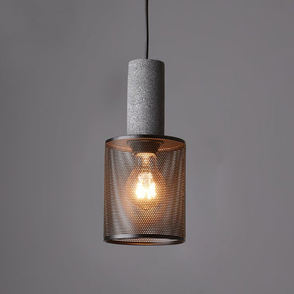 Industriële Hanglamp met Cement & Zwart Mesh — 6 Vormen