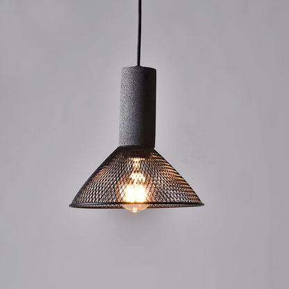 Industriële Hanglamp met Cement & Zwart Mesh — 6 Vormen