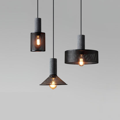 Industriële Hanglamp met Cement & Zwart Mesh — 6 Vormen