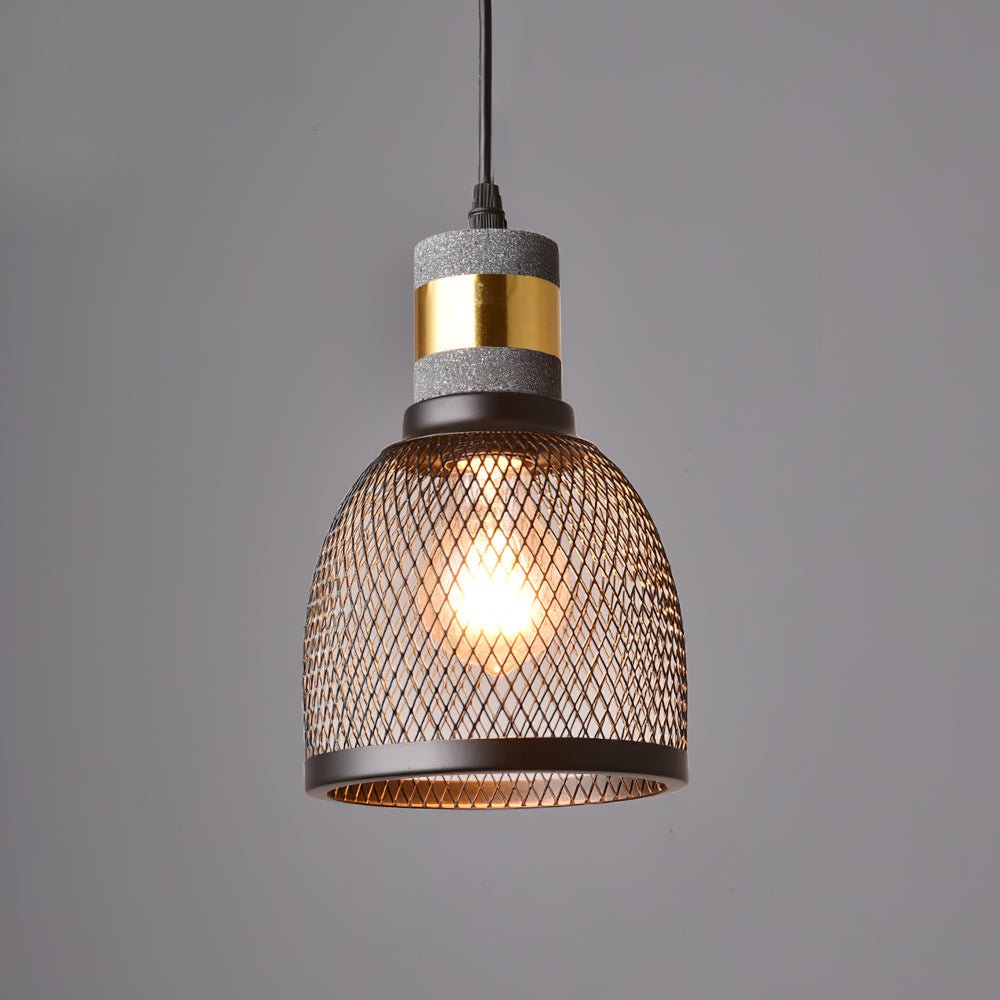 Industriële Hanglamp met Cement & Zwart Mesh — 6 Vormen