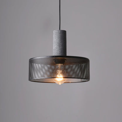 Industriële Hanglamp met Cement & Zwart Mesh — 6 Vormen