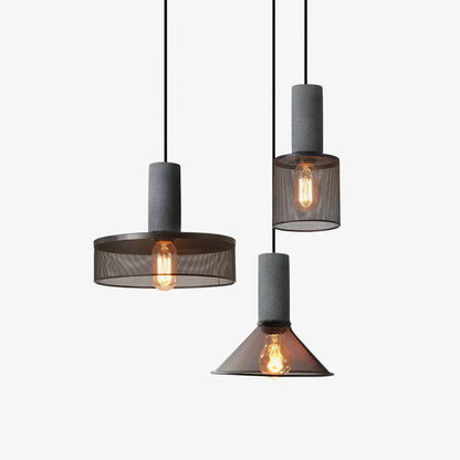 Industriële Hanglamp met Cement & Zwart Mesh — 6 Vormen