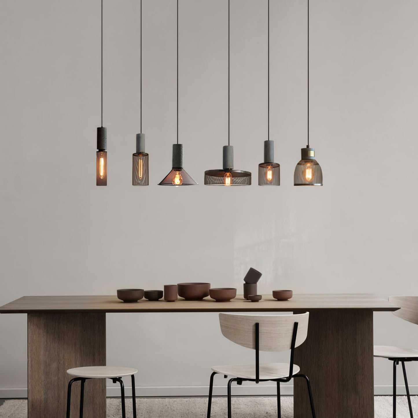 Industriële Hanglamp met Cement & Zwart Mesh — 6 Vormen