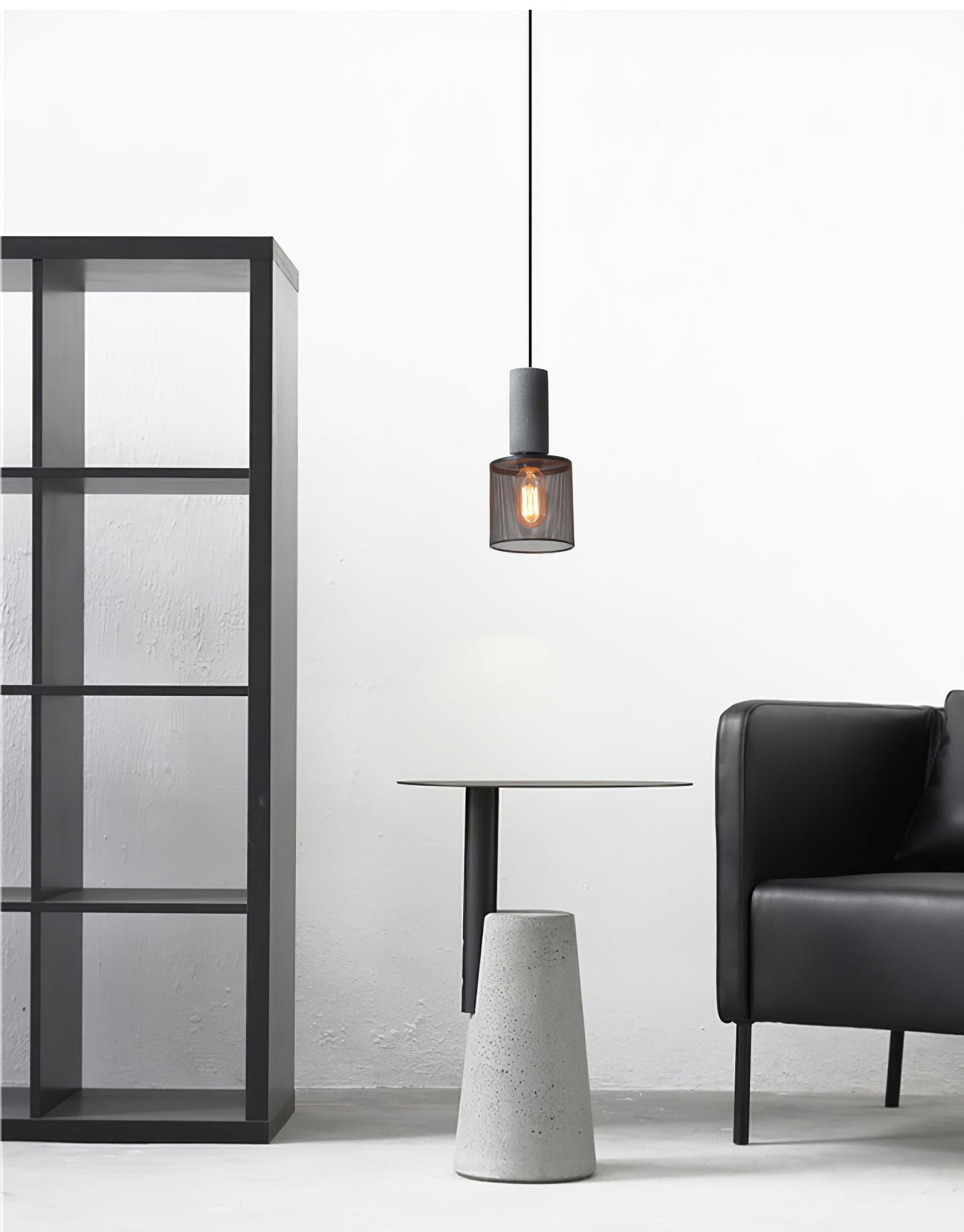 Industriële Hanglamp met Cement & Zwart Mesh — 6 Vormen