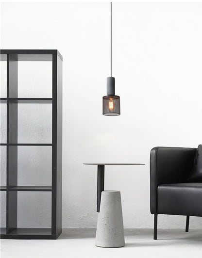 Industriële Hanglamp met Cement & Zwart Mesh — 6 Vormen