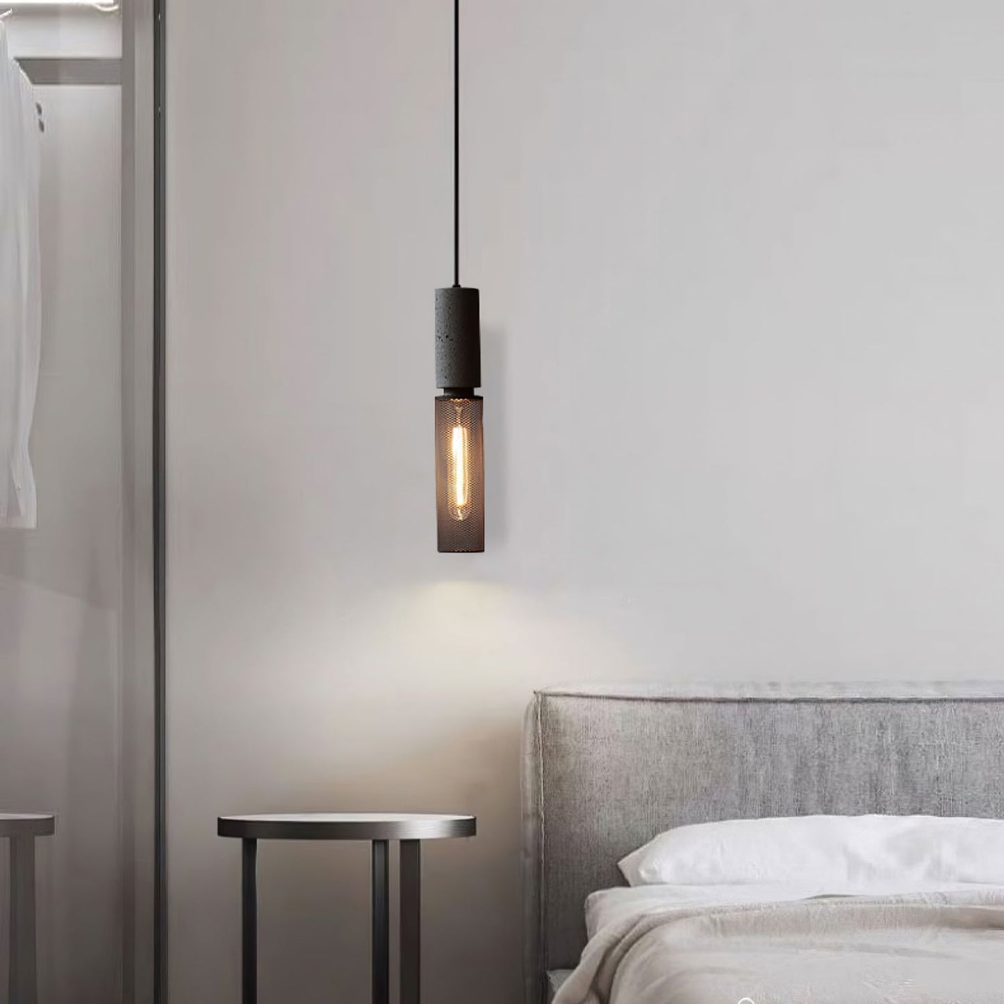 Industriële Hanglamp met Cement & Zwart Mesh — 6 Vormen