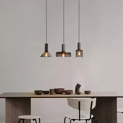 Industriële Hanglamp met Cement & Zwart Mesh — 6 Vormen
