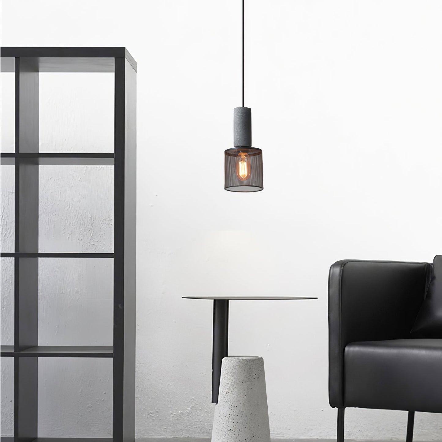 Industriële Hanglamp met Cement & Zwart Mesh — 6 Vormen