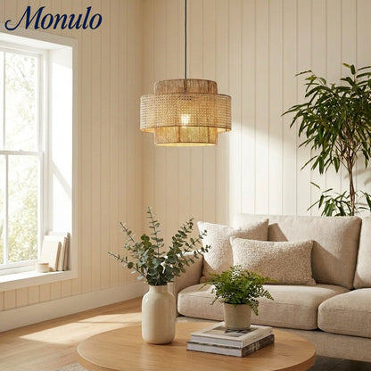 Handgeweven Hennep Hanglamp in Zen-Stijl – Natuurlijk Rotan Tromlamp voor Rustieke Sfeer