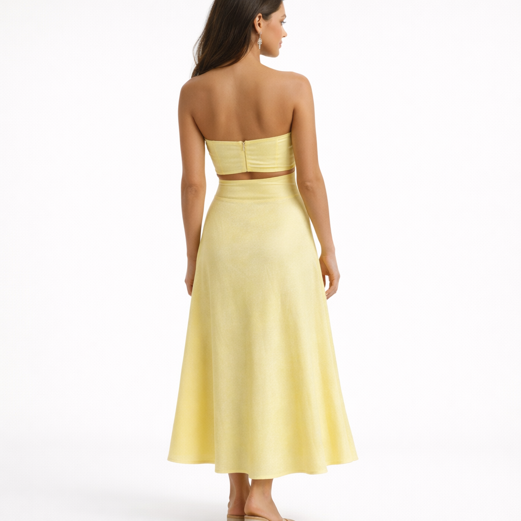 Gele Maxi Jurk Off Shoulder Elegant en Luchtig