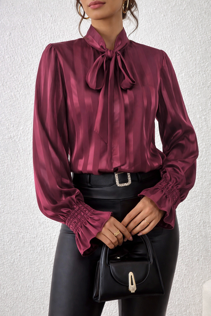 Dames Blouse Gestreept met Strik en Lange Mouwen - StudioMarella