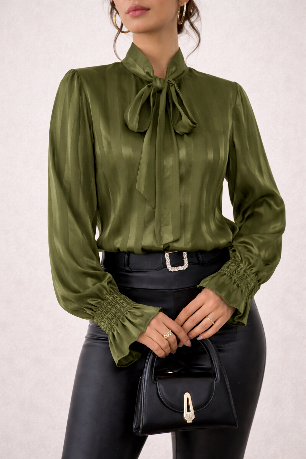 Dames Blouse Gestreept met Strik en Lange Mouwen