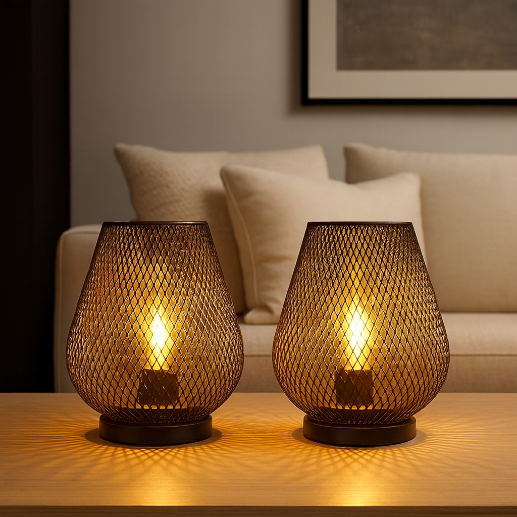 Draadloze Metalen Tafellamp met Warm LED-licht en Sierlijk Patroon – Sfeerlicht voor binnen & buiten
