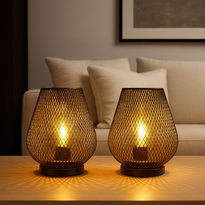 Draadloze Metalen Tafellamp met Warm LED-licht en Sierlijk Patroon – Sfeerlicht voor binnen & buiten