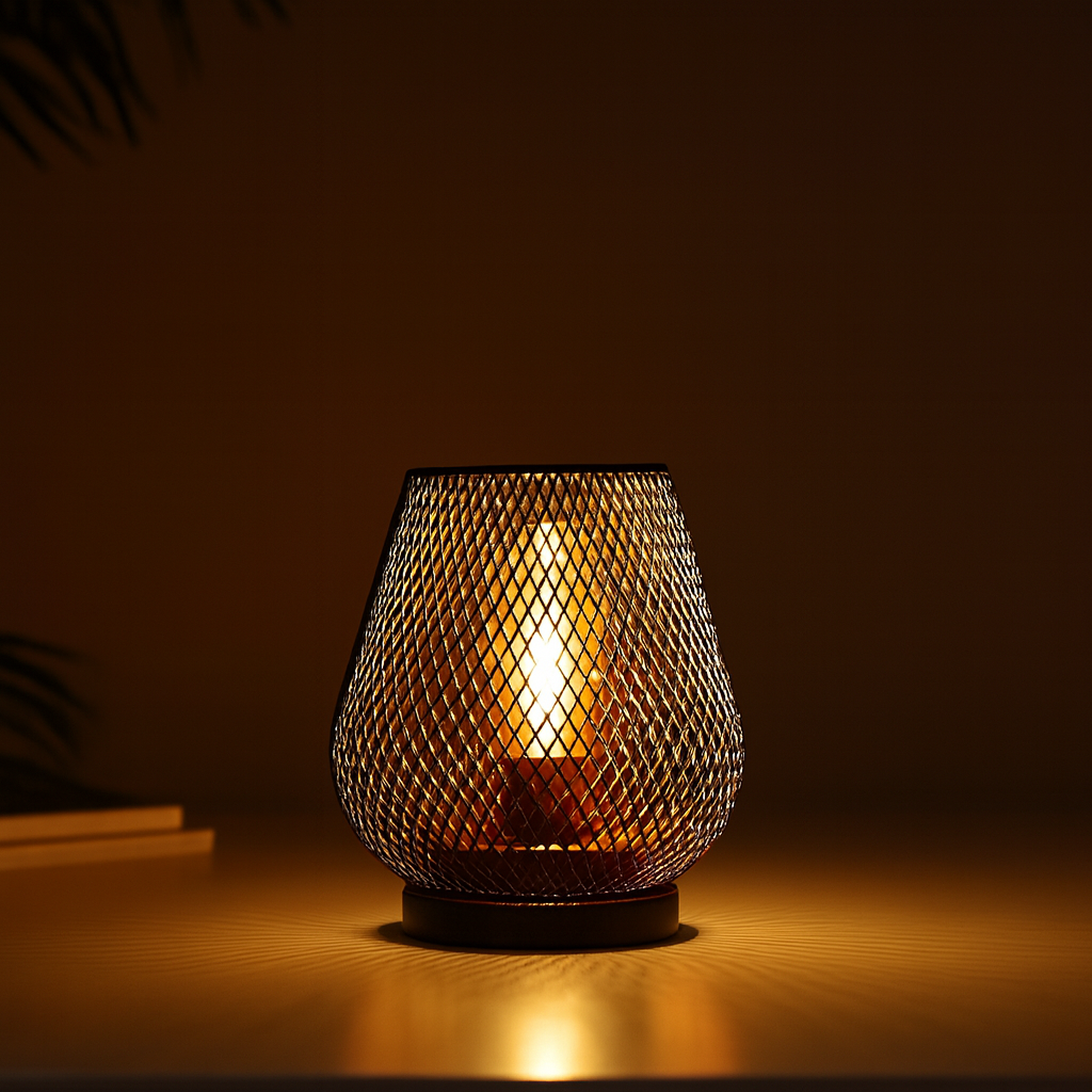 Draadloze Metalen Tafellamp met Warm LED-licht en Sierlijk Patroon – Sfeerlicht voor binnen & buiten