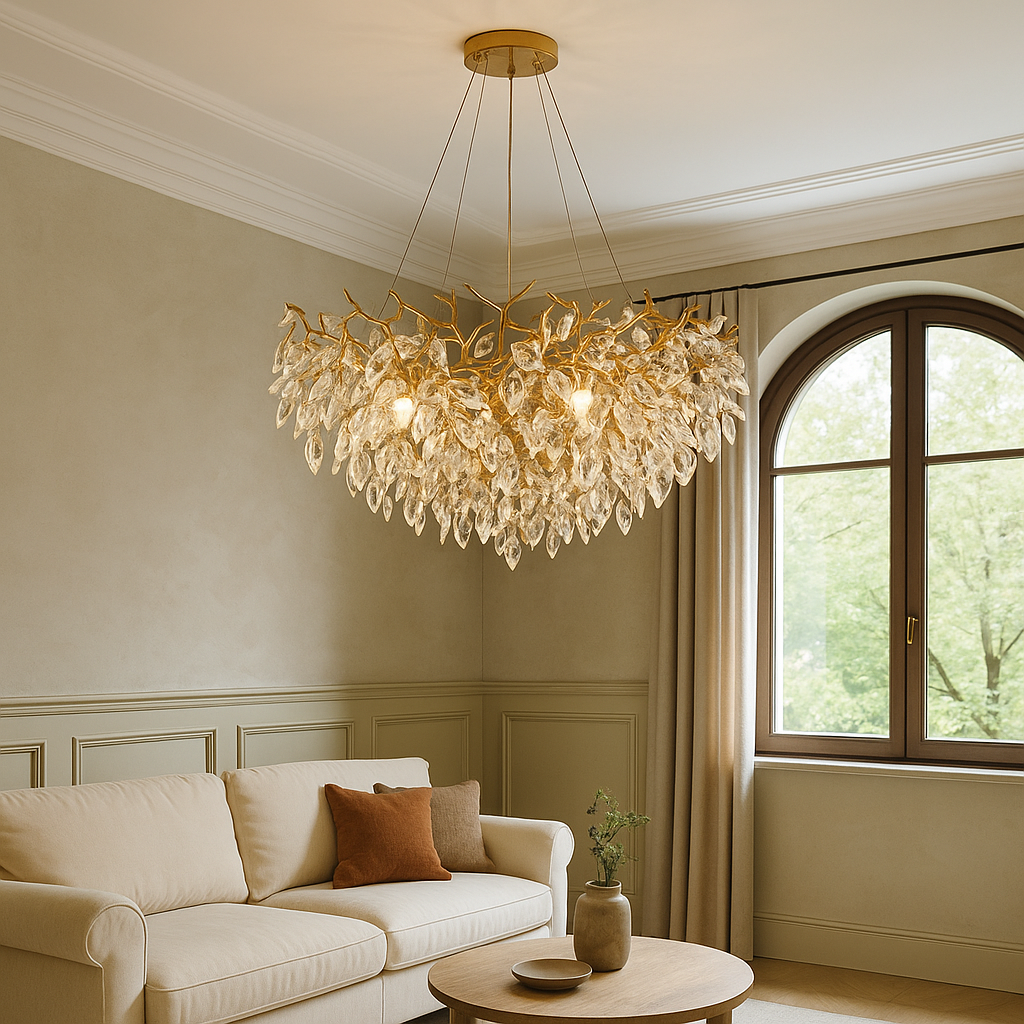 Ronde kristallen kroonluchter Ø80 cm kristal aluminium goud eetkamer plafondlamp luxe verlichting modern design