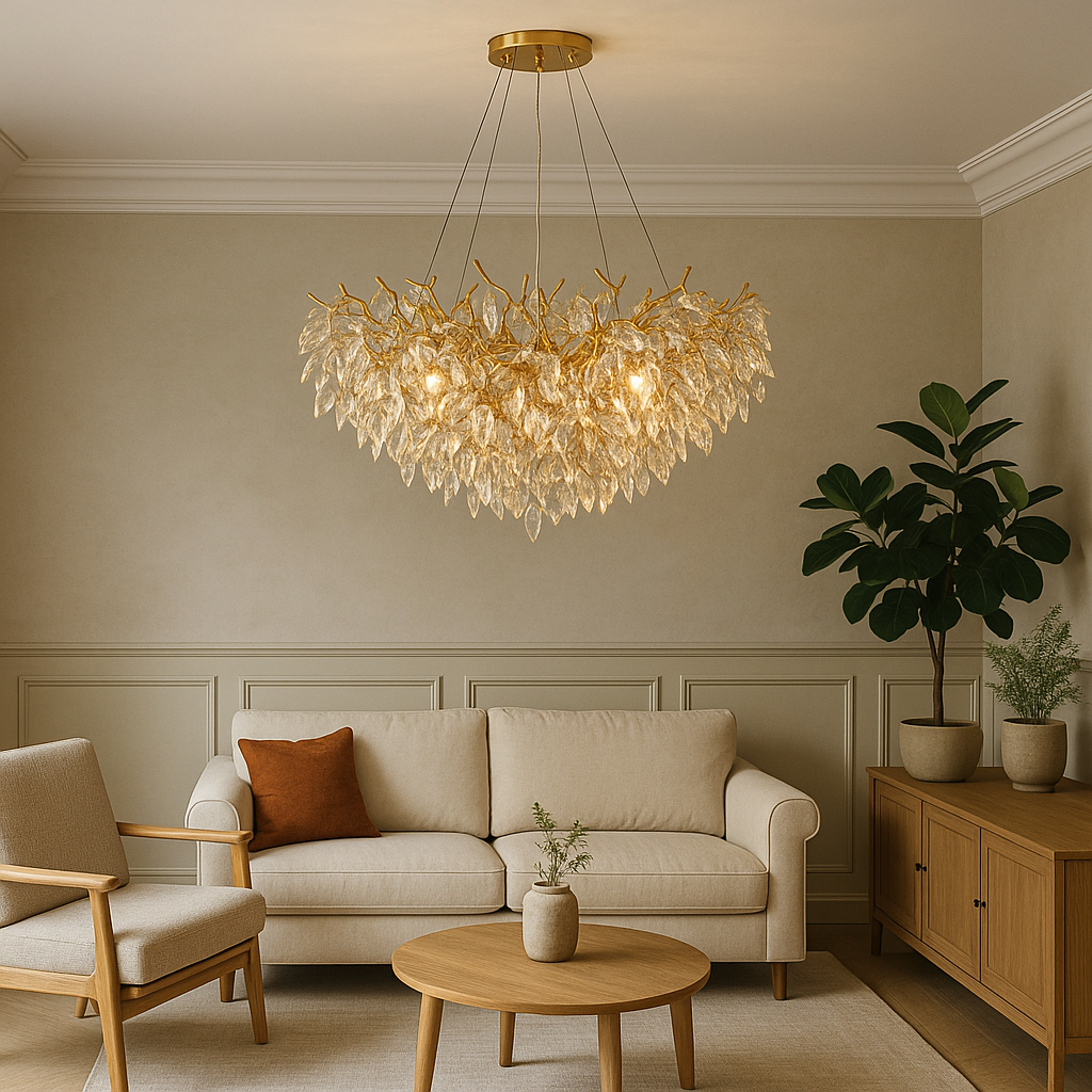 Ronde kristallen kroonluchter Ø80 cm kristal aluminium goud eetkamer plafondlamp luxe verlichting modern design