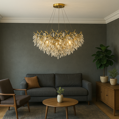 Ronde kristallen kroonluchter Ø80 cm kristal aluminium goud eetkamer plafondlamp luxe verlichting modern design
