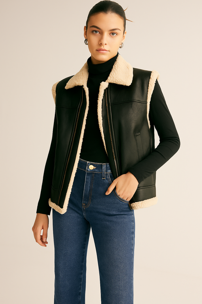 Vest Dames Teddy Gevoerd Faux Leren Warm - StudioMarella