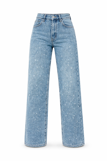 Dames Jeans met Witte Verfspat Details Trendy Kati Stijl