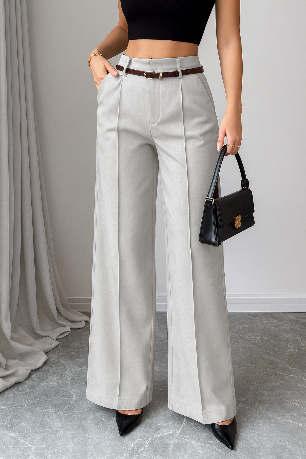 Dames Broek High Waist Rechte Pijp Regular Fit