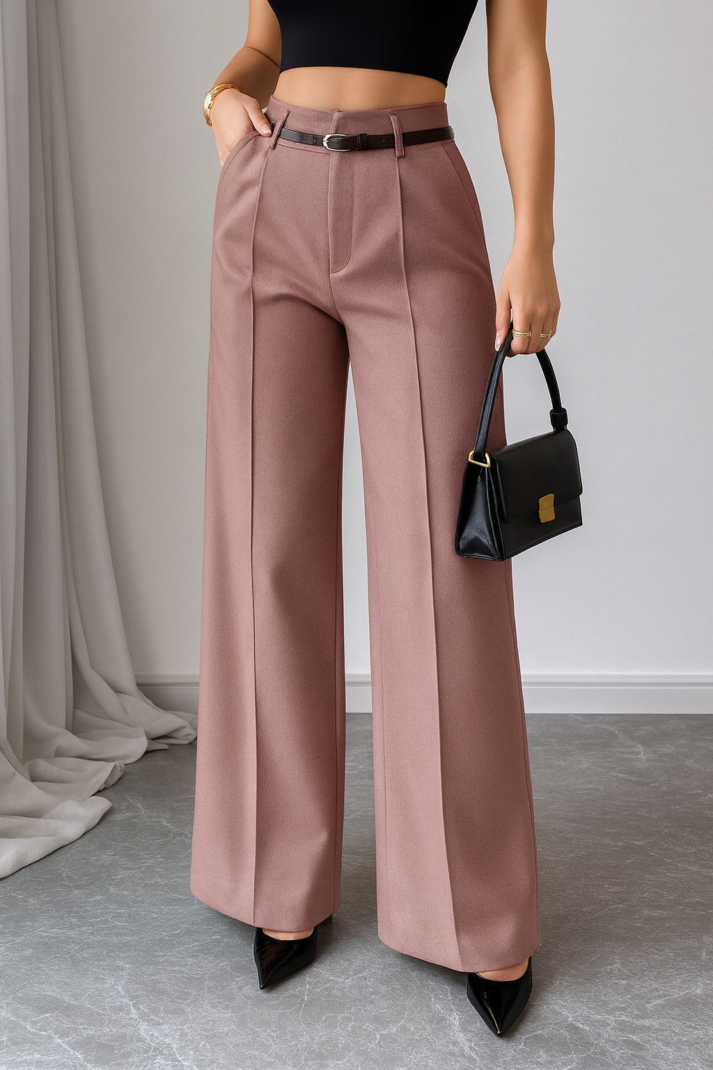 Dames Broek High Waist Rechte Pijp Regular Fit