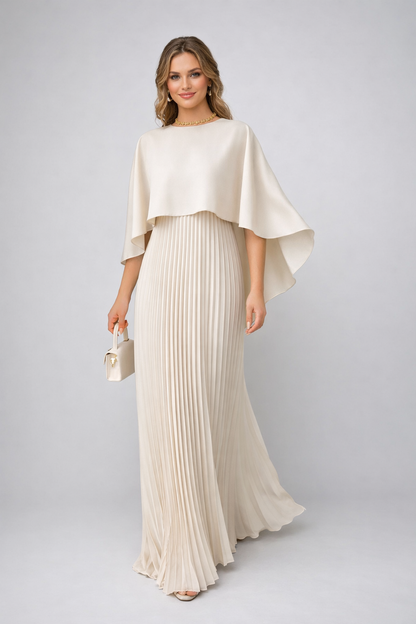 Maxi Jurk Plissé Chiffon voor Dame Hoge Hals Losse Fit - StudioMarella