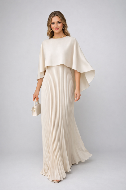 Maxi Jurk Plissé Chiffon voor Dame Hoge Hals Losse Fit - StudioMarella