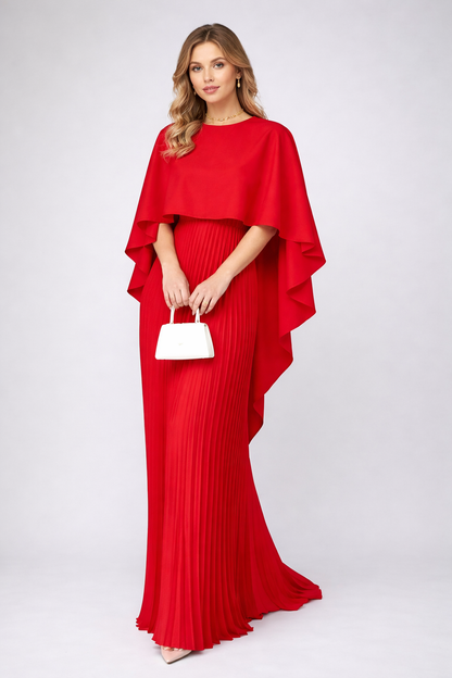 Maxi Jurk Plissé Chiffon voor Dame Hoge Hals Losse Fit