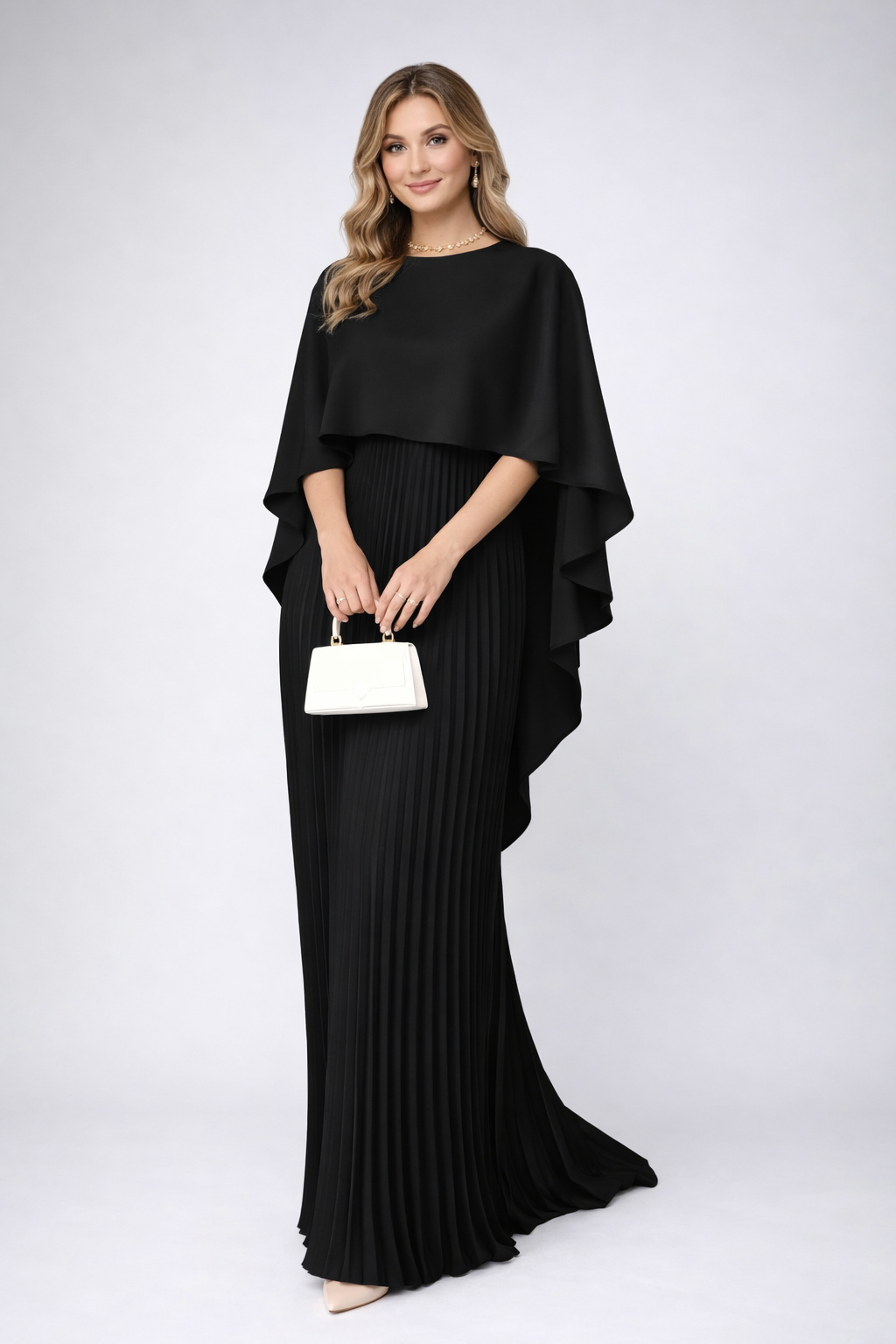 Maxi Jurk Plissé Chiffon voor Dame Hoge Hals Losse Fit
