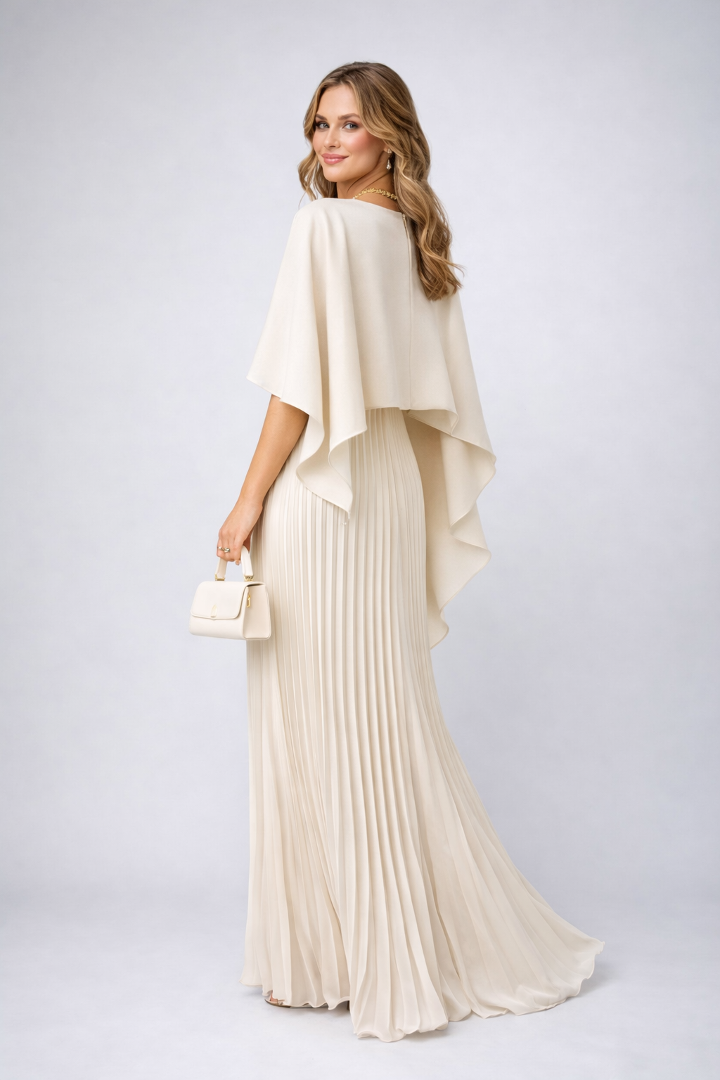 Maxi Jurk Plissé Chiffon voor Dame Hoge Hals Losse Fit
