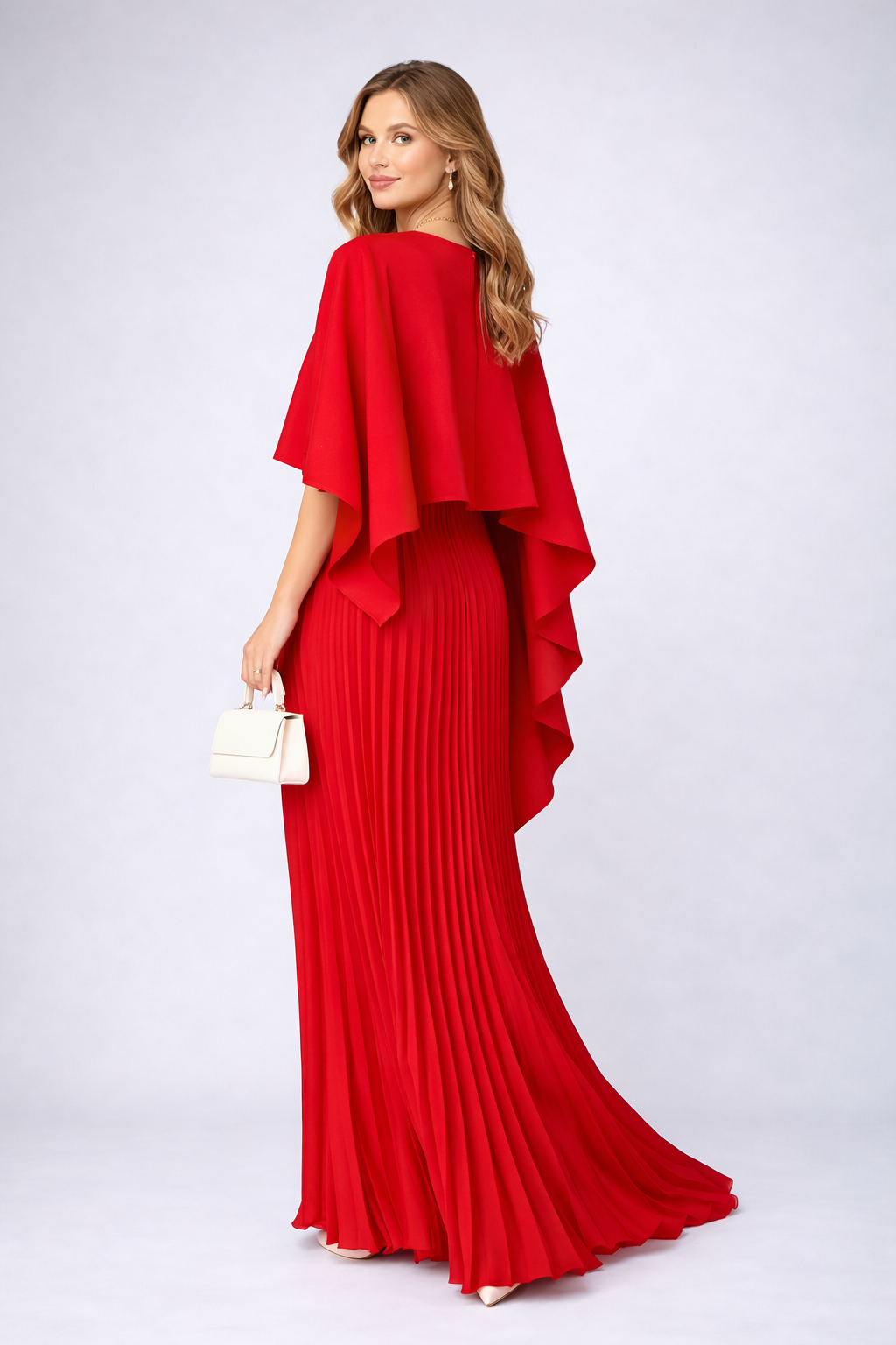 Maxi Jurk Plissé Chiffon voor Dame Hoge Hals Losse Fit