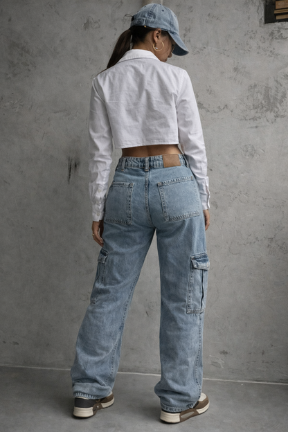 Cargo Jeans Heren Low Rise Straight Fit met Veel Zakken