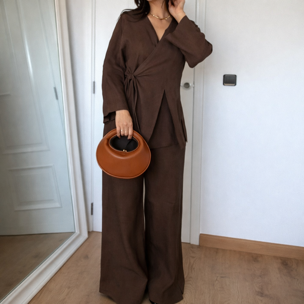 Dames Co-ord Set - Wikkel Kimono en Broek Combinatie