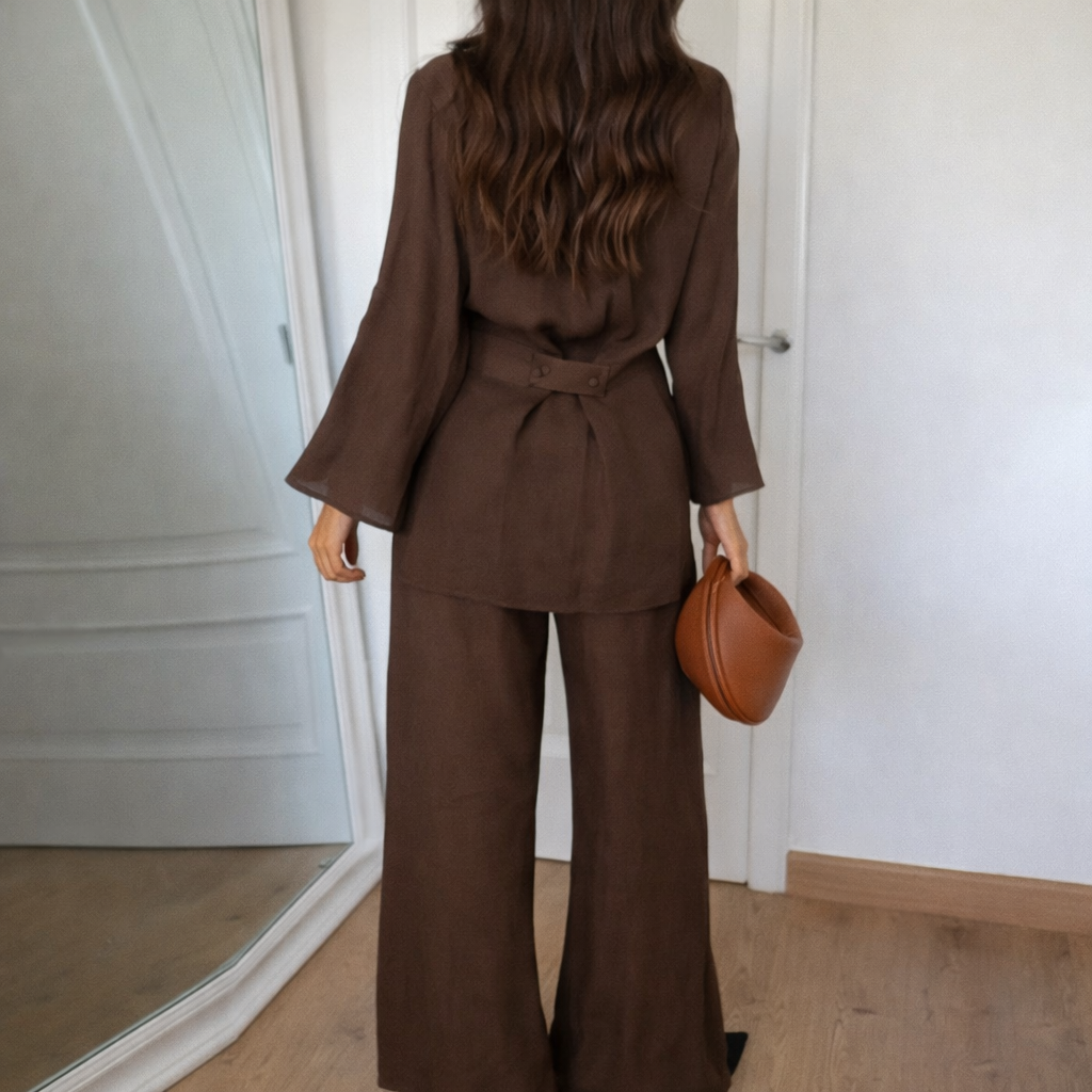 Dames Co-ord Set - Wikkel Kimono en Broek Combinatie